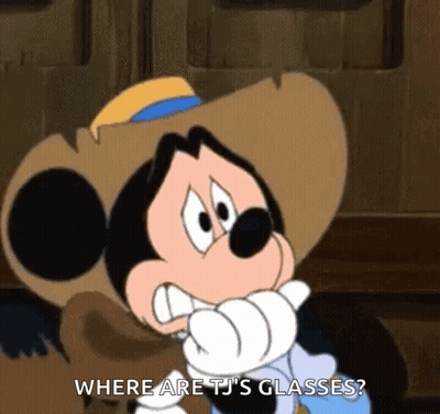 Mickey Mouse Cowboy Hat Where Are TJ's Glasses GIF
