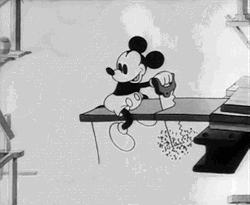 Mickey Mouse Fall Down While Crosscut Saw Wood GIF
