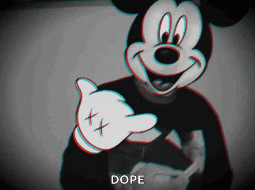 Mickey Mouse Giving The Middle Finger And The Word Dope Underneath GIF