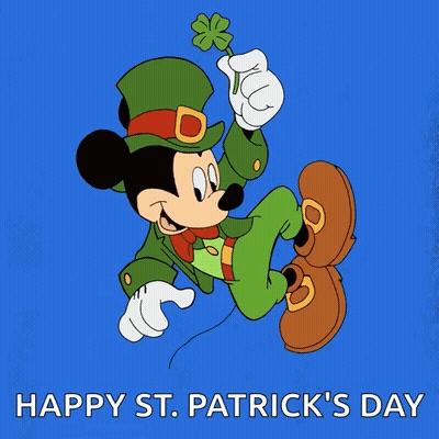 Mickey Mouse Holding Four Leaf Clover Happy St. Patrick's Day GIF