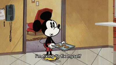 Mickey Mouse Holding Tray Of Cookies Fixing To Fix Myself GIF