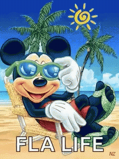 Mickey Mouse In Sunglasses On Beach Saying Fla Life GIF