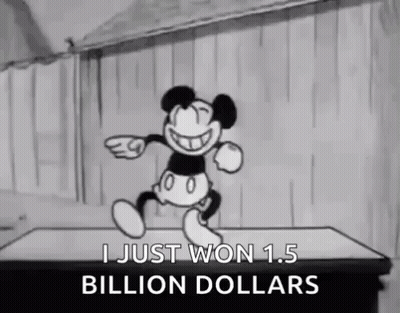 Mickey Mouse Is Dancing In A Black And White Cartoon And Says I Just Won 1.5 Billion Dollars . GIF