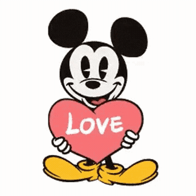 Mickey Mouse Is Holding A Heart That Says Love On It . GIF