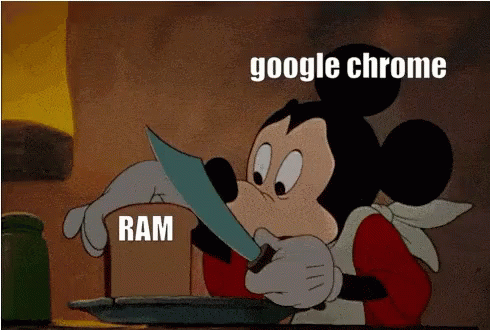 Mickey Mouse Is Holding A Knife Over A Piece Of Bread That Says " Ram " On It GIF