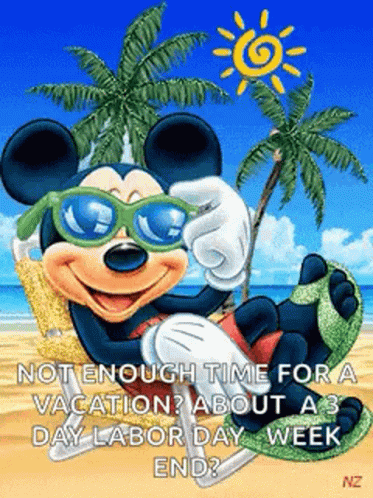 Mickey Mouse Is Sitting On A Beach Wearing Sunglasses And A Hat . GIF