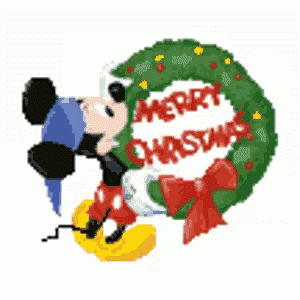 Mickey Mouse Kissing A Merry Christmas Wreath GIF
