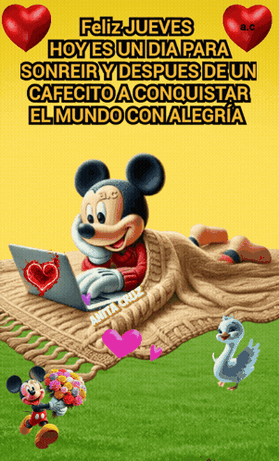 Mickey Mouse Laying On Blanket With Laptop GIF