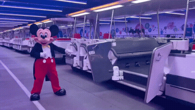 Mickey Mouse Mascot In Front Of Train GIF