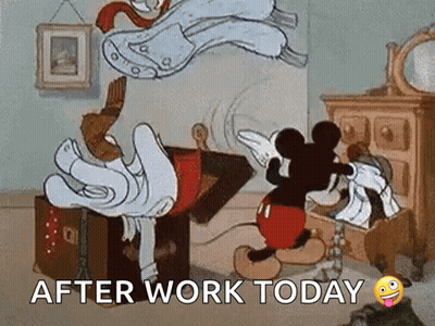 Mickey Mouse Standing Next To Trunk Saying After Work Today GIF