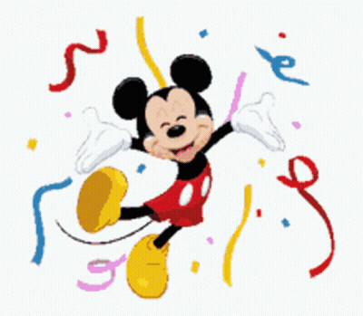 Mickey Mouse Surrounded By Confetti And Streamers GIF
