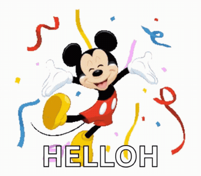 Mickey Mouse Surrounded By Confetti Saying Hello GIF