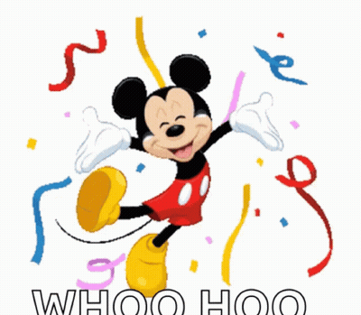 Mickey Mouse Surrounded By Confetti Saying Whoo Hoo GIF