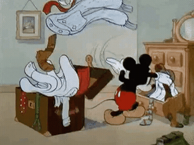 Mickey Mouse Unpacking Suitcase Saying Start Packing GIF