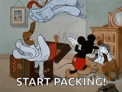 Mickey Mouse Unpacking Suitcase Says Start Packing GIF