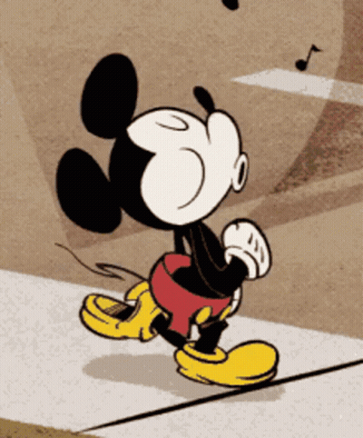Mickey Mouse Walking On Sidewalk With Music Note GIF
