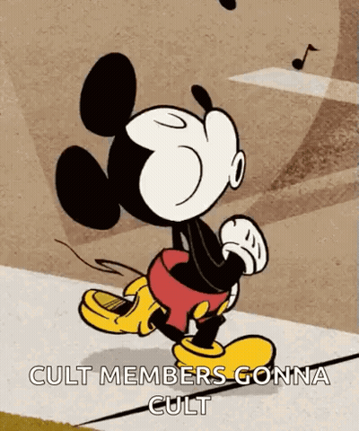 Mickey Mouse Walking With Cult Members Gonna Cult GIF