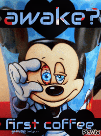 Mickey Mouse With Heart Awake First Coffee GIF