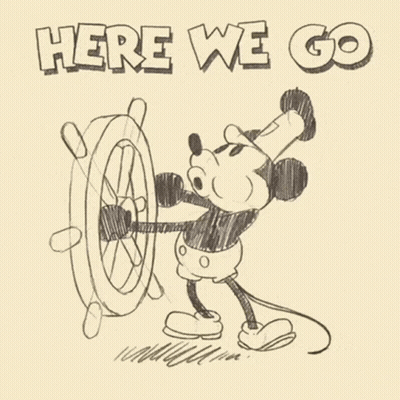 Mickey Mouse With Steering Wheel Saying Here We Go GIF