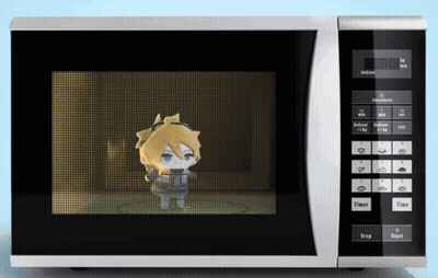 Microwave With Cartoon Character Displaying 12:26 GIF