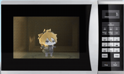 Microwave With Cartoon Character On Screen And Timer Button GIF