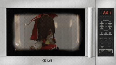 Microwave With Girl Picture And Time 2:01 GIF