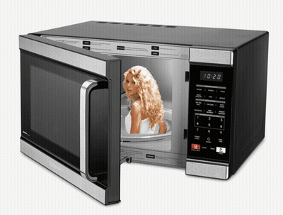 Microwave With Woman In Bathtub On Screen GIF