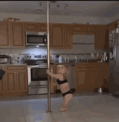 Midget Woman Climb Funny Pole Dancer GIF