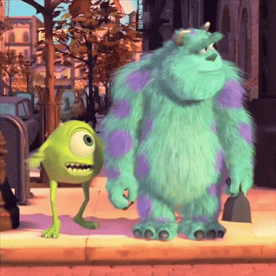 Mike And Sully From Monsters Inc On Sidewalk GIF