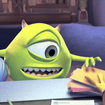 Mike from Monsters Inc at Desk with Papers