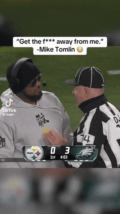 Mike Tomlin Talks To Referee On Field GIF