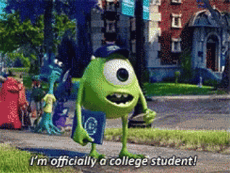 Mike Wazowski Officially College Student Excited Jump GIF