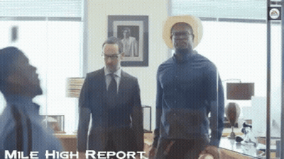 Mile High Report Two Men In Suit And Blue Shirt GIF