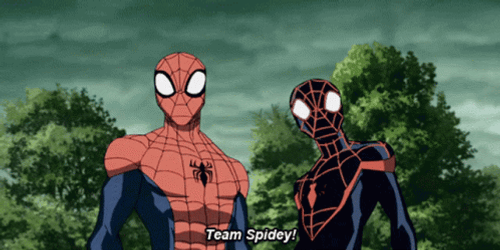 Miles Morales Peter Parker High Five Team Spidey GIF