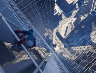 Miles Morales Spiderman Crawling Down Building GIF