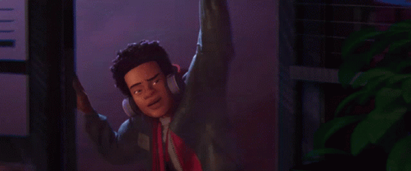 Miles Morales Spiderman Hanging Into Spiderverse GIF