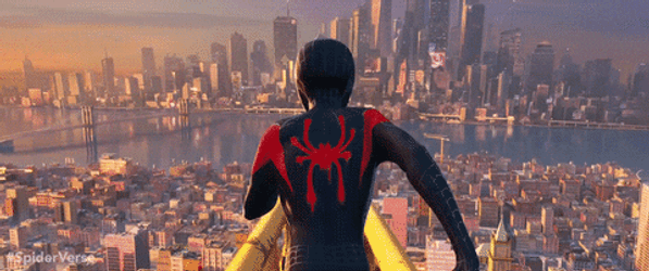 Miles Morales Spiderman Jumping Over Tall Building GIF