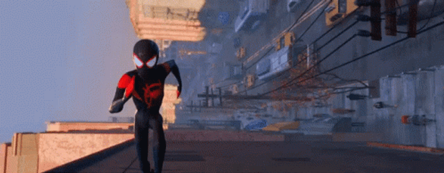 Miles Morales Spiderman Springing Out Of Building GIF