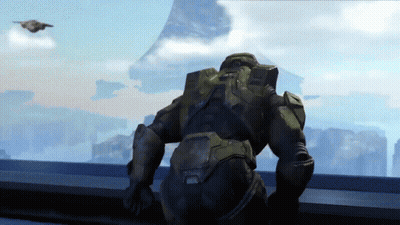 Military Man On Balcony Over Mountains GIF