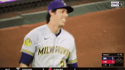 Milwaukee Baseball Player Smiling In Purple Hat GIF