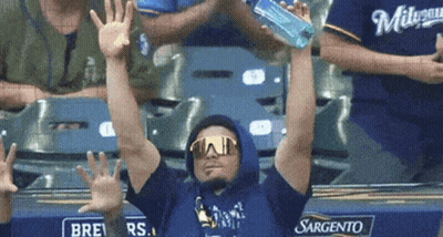 Milwaukee Brewers Fan In Sunglasses And Hooded Shirt GIF