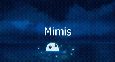 Mimis Word On Blue Background With Seals In Water GIF