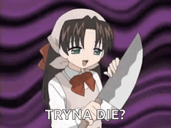 Minako Tominaga Happily Holding Knife GIF
