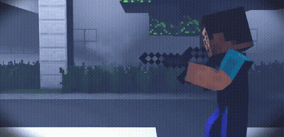 Minecraft Character Holding Sword and Shooting Gun