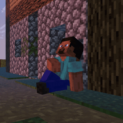 Minecraft Character Sitting In Front Of Building GIF