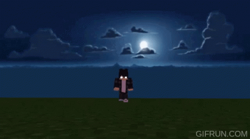 Minecraft Character Standing Before Full Moon GIF