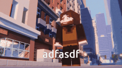 Minecraft Character Standing In Front Of Building Saying Adfasdf GIF