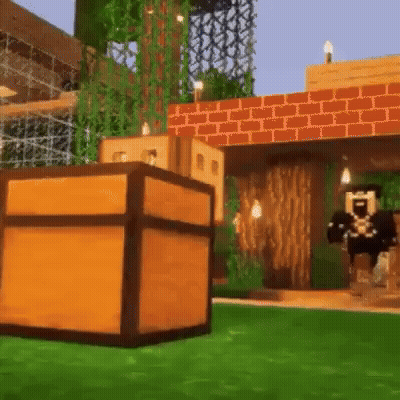 Minecraft Character Standing Next To Wooden Chest GIF