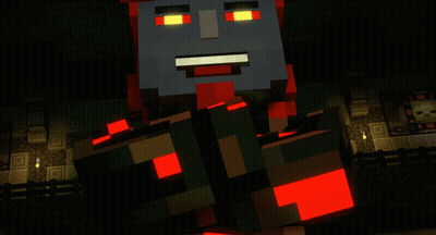 Minecraft Character With Glowing Eyes And Red Hat GIF