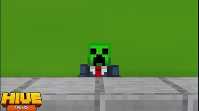 Minecraft Character With Green Creeper Head And Hive News Logo GIF